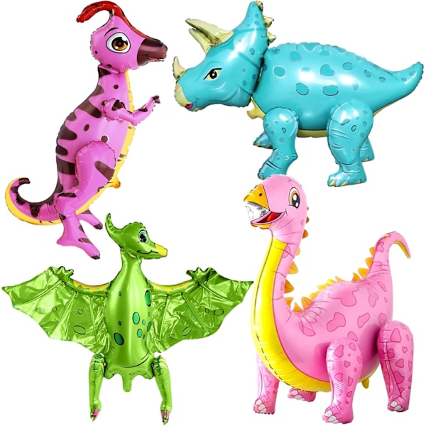 Large Pink Dinosaur Balloons for Birthday Party - Pack of 4 | Pastel Dino Balloons for Dinosaur Party Decorations | Dinosaur Birthday Party Supplies