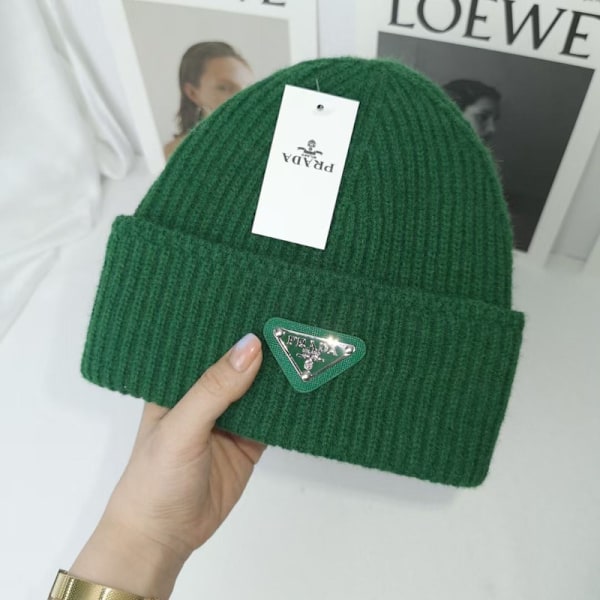 Varm Vinter Strikket Beanie Efterår og Vinter Beanie Omvendt Trekant Mode Mærke Casual Ørevarmere Unisex Mørkegrøn Dark green M