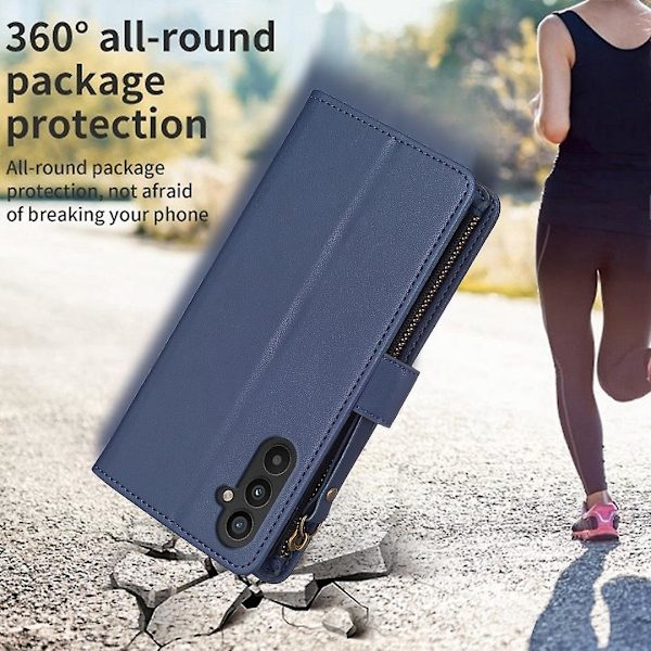 För Samsung A34 5G Enfärgad blixtlåsväska Case Bf19 Blå Blue Style C Samsung Galaxy A34 5G