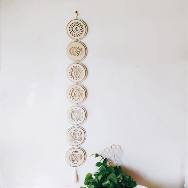 Boheemi Meditaatio Energiasymbolit Käsityöt Riipus Puinen 7 Chakra Puulevyt Riippuvat Ornamentti Chakra Parantava Seinä Taide Sovitus