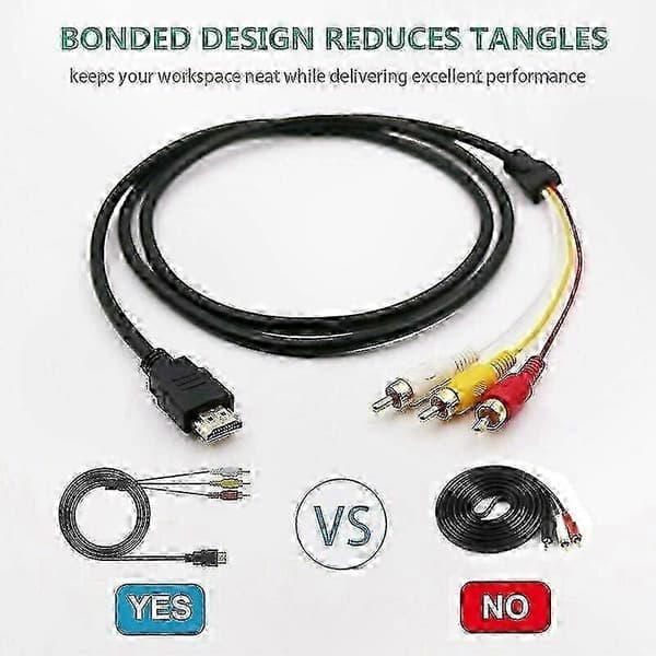 Forgyldt HDMI til RCA-adapterkabel til HD-videosignaloverførsel, Plug-and-Play-forbindelse med envejs dataoverførsel