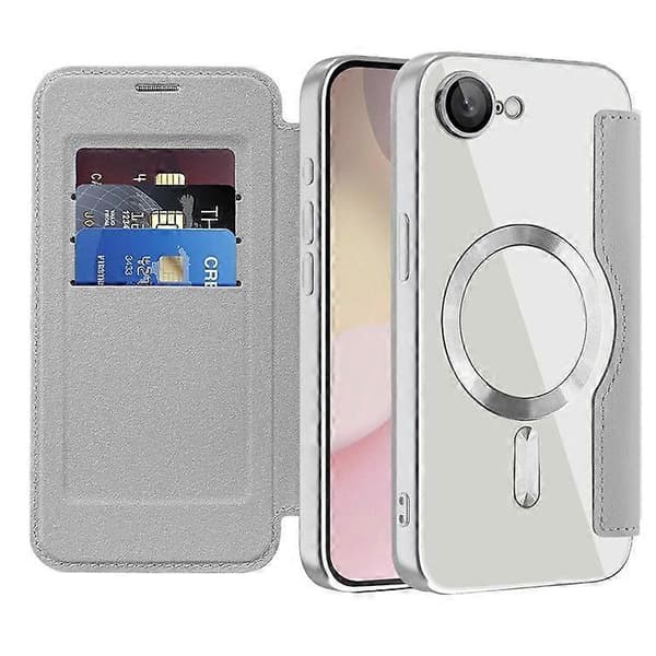 Telefondeksel for iPhone 16e, Kompatibelt med MagSafe PU-lærdeksel Titanium Grey