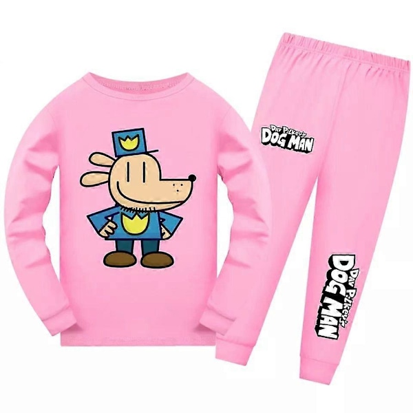 Barn Hundmannen Världsbokdagen Långärmad Tröja+Byxor Sovkläder Nattkläder Pyjamas Set Pink 8-9Years