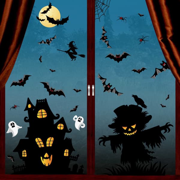 Setti, jossa 5 suurta Halloween-ikkunatarraa