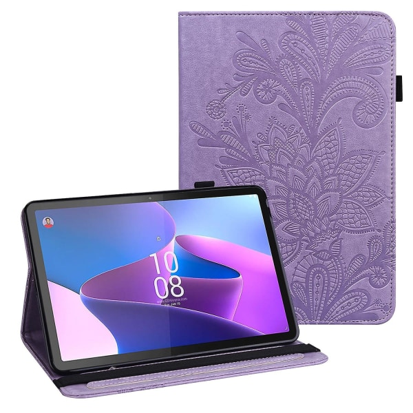 Til Lenovo Tab P11 Gen 2 prægning Dropsikkert tabletcover PU læder pungetui med stativ Purple