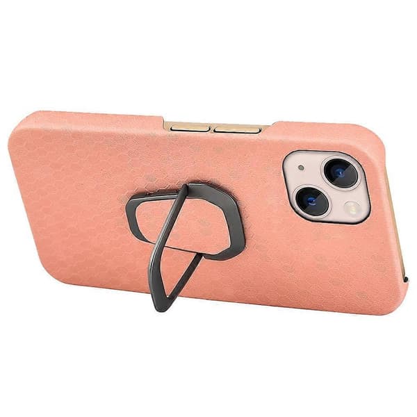 Ring Holder Honeycomb PU Telefoncover til iPhone 14 Blue