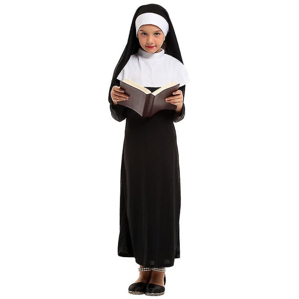 Piger Kristen Katolsk Religion Missionær Nonne Sort Kostume Barn Halloween Boguge Purim Party Fantasy Fancy Dress L  120-130 CM