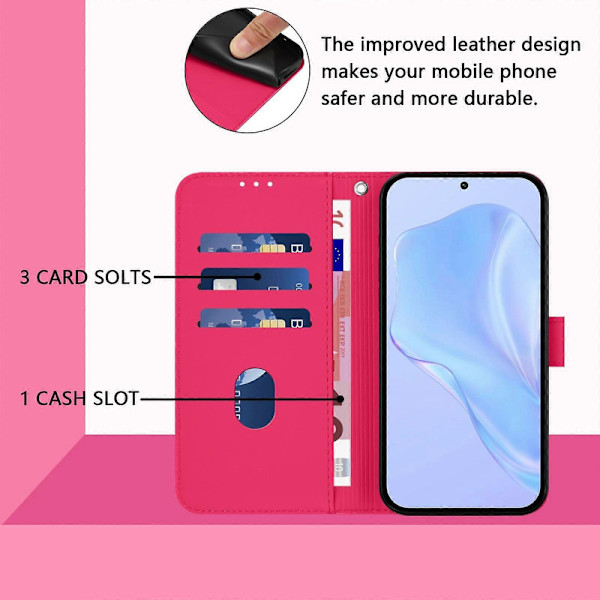 Lanyard PU Etui Til OPPO Reno7 5G Global Rose Red