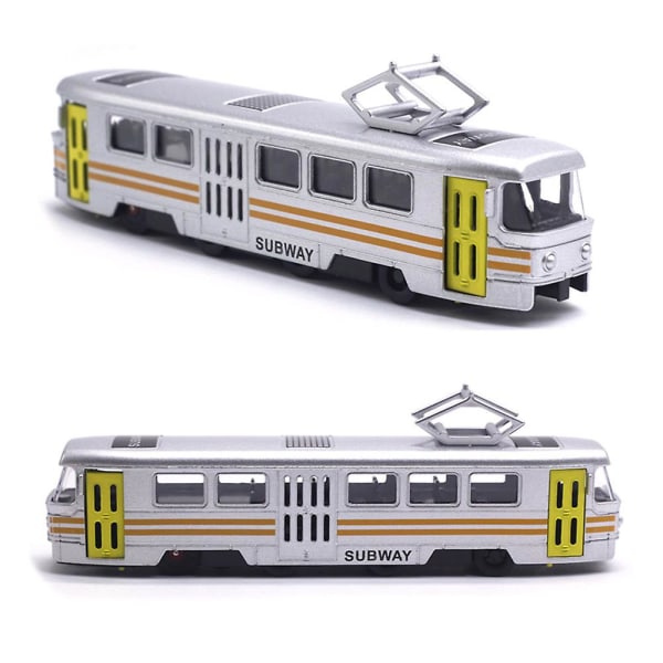 Klassisk togtrikk Diecast Pull Back-modell med ledet musikkutviklingsbarneleke Yellow Grey