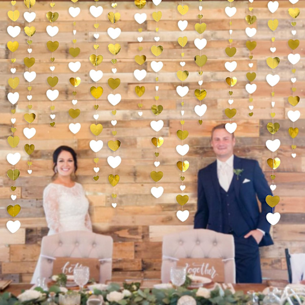 Ystävänpäivän juhlat Valkoinen ja Kulta Sydän Garland Riippuva Rakkaus Sydän Streamer Banner Vuosipäivä Polttarit Kihlat Hääkoriste