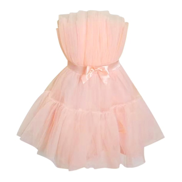 Kvinnor Tyllklänning Ärmlös kort klänning Solid Mesh Princess Steapless Party Dress_y Pink 38