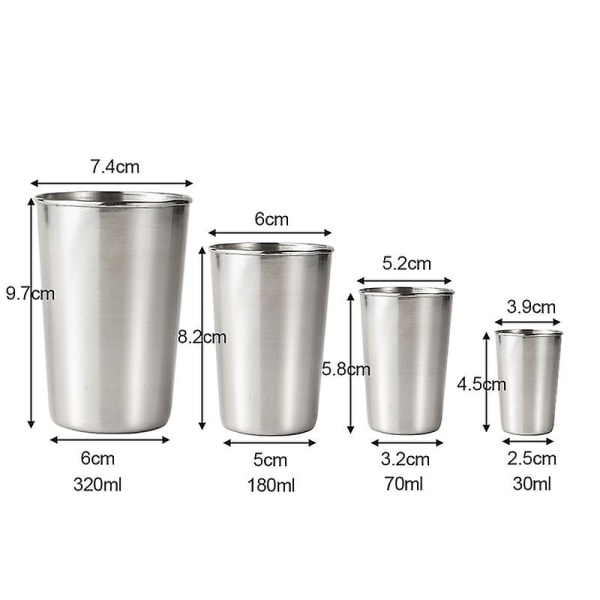 4/2stk sett 30/70/180/320ml utendørs rustfritt stål kopper shots sett mini glass for Set 2-70ml