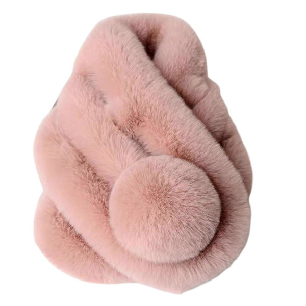 Konstgjord Päls Enfärgad Vinterhalsduk Plyschboll Bred Tjocknad Pälshalsduk Wrap Modeaccessoarer Light Pink 70cm