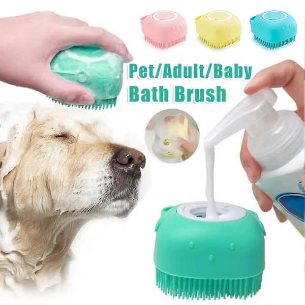 Silikone massagebadebørste til katte og hunde, kæledyrsshampoo-plejebørste med sæbedispenser, behagelig og multifunktionel Pink
