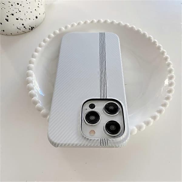 Kompatibel med iPhone 14 Pro Max telefoncover kulfibertekstur mikrofiberforing + PC ufuldstændigt bagcover Silver