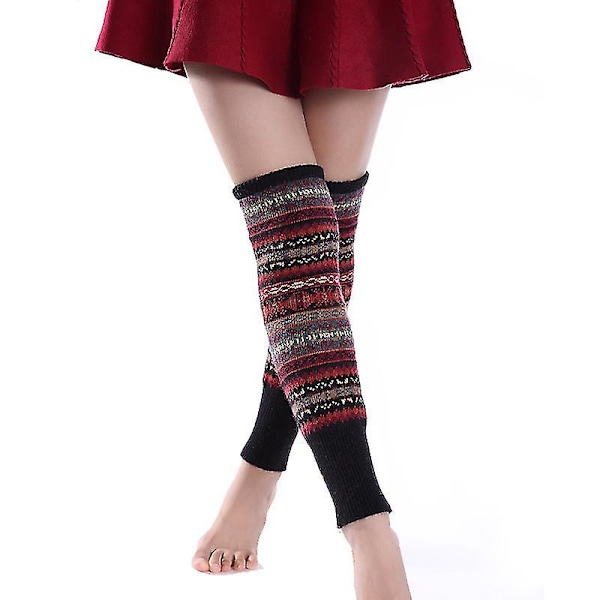 Kvinners Boho Leg Warmers Vinter Høy Knestøtter Heklet Strikket Lang Strømpe Black