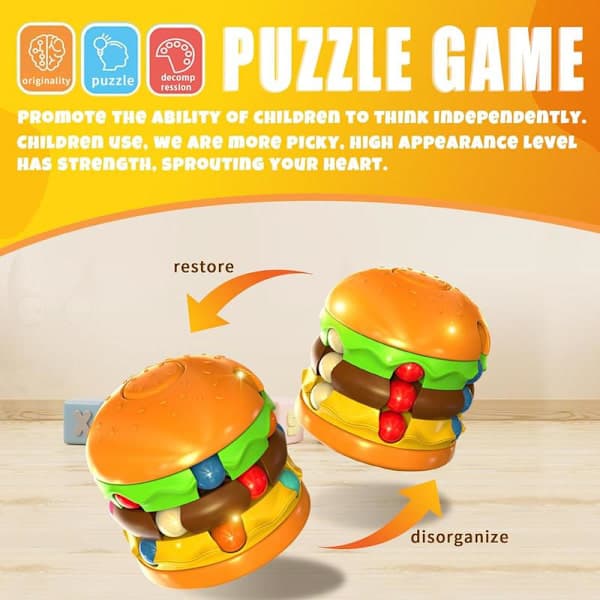 Magic Bean Rotating Cube - Burger Creative Fidget Spinner Magic Cube Decompression Toys Fingertip Magic Cube