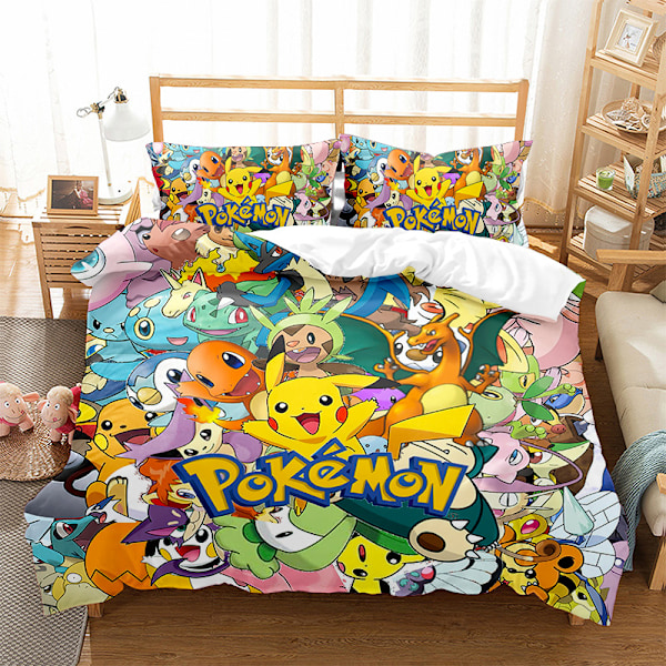 3D digitaltryckt påslakan örngott sängkläder tecknad Pikachu tredelat set hemtextil fyrdelat set 17 220*240