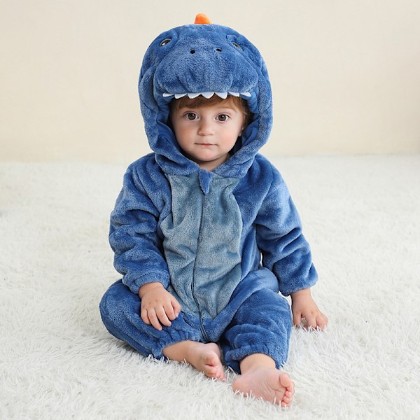 Michley tegneserie-jumpsuit til børn, efterår og vinter, dyre-hjemmetøj, tværgående børne-flannel klatretøj - Blå enhjørning (100) Blue unicorn 100cm