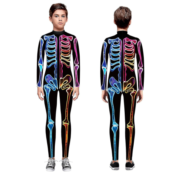 Halloween-skjelettkostyme for barn og voksne, komfortabel genser Jumpsuit-l-fargerik