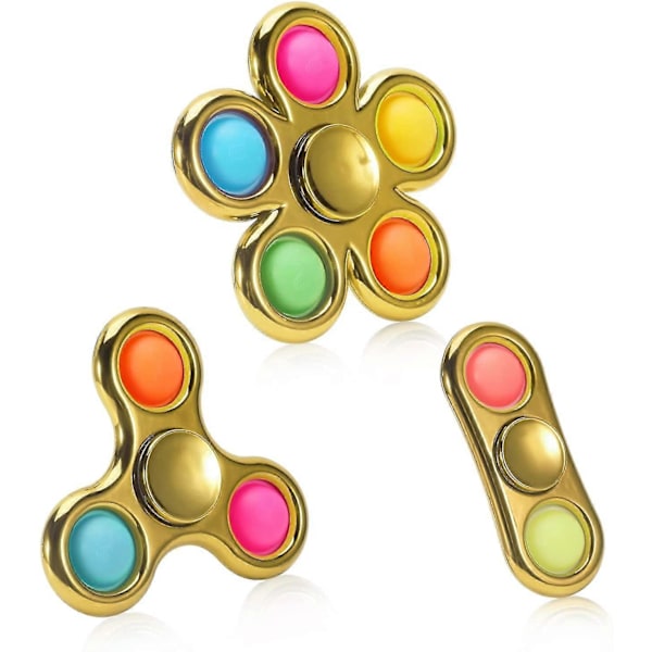3 kpl Pop Fidget Spinneriä, Push Pop Kupla Fidget Spinneriä, Yksinkertaisia Aisti Fidget Leikkikalua Metalli-näköisiä Muovi Käsispinnereitä - Stressi
