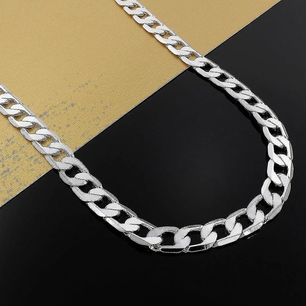 925 sterlingsølv halskæde til mænds 20/24 tommer klassisk 8 mm kæde luksus smykker bryllup julegaver 50cm 20inches