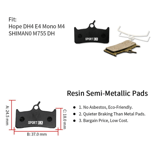 4 par sykkelskive bremseklosser for Hope Dh4 E4 M4 og for M755 Dh Caliper,sportsklasse,harpiks