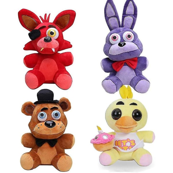 Foxy The Pirate + Nightmare Bonnie + Freddy Fazbear + Chica Set Five Nights at Freddy's Set Fnaf Plyschar Fnaf Toys Systerplats för barn 3