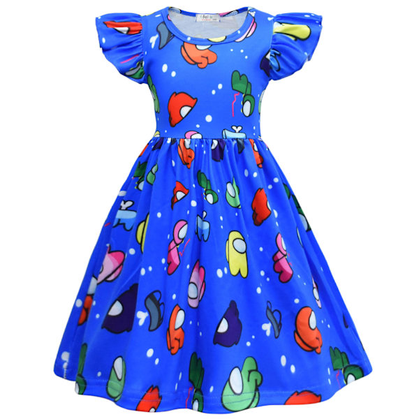 Sarjakuvatyylinen lasten mekko, lepattavat hihat, tyttöjen mekko, lasten prinsessamekko 40 130