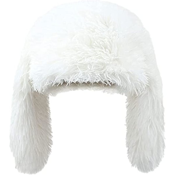 Y2K Fuzzy Bunny Hat for Women Cute Plush Beanie with Bunny Ears Long Rabbit Ears Winter Hat White One Size