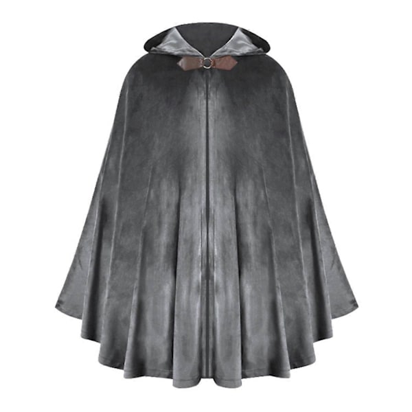 Halloween Kappe med Hætte - Shawl-Stil Design - Kappe med Spænde - Ensfarvet - Middelalderlig Stil - Lang Robe Grey One Size
