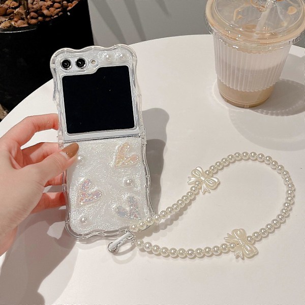 Kompatibel Samsung Galaxy Z Flip 6 Etui, Slank PC Sød Engel Kærlighed Hjerte Bue Stødsikker Cover med Armbånd til Kvinder Piger Style B For Galaxy Z Flip 6