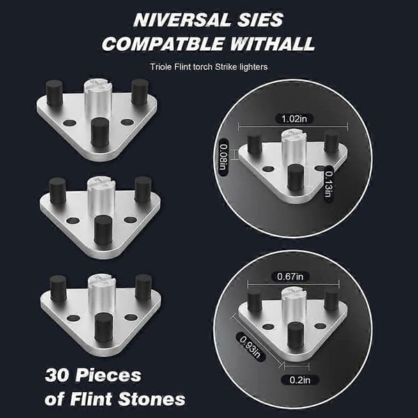 10 STK Sett med 30 Triple Flint til Triple Flint Torch Strike, Flint Holder Erstatninger