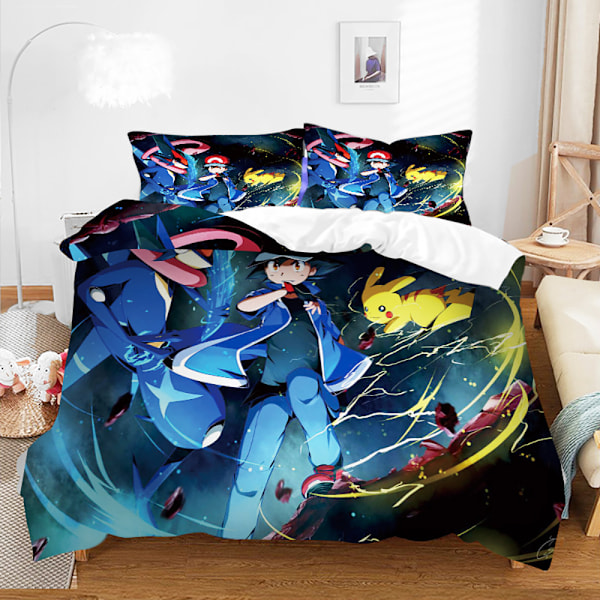3D digitaltryckt täcke örngott sängkläder tecknad Pikachu tredelat set hemtextil fyrdelat set 19 200*200