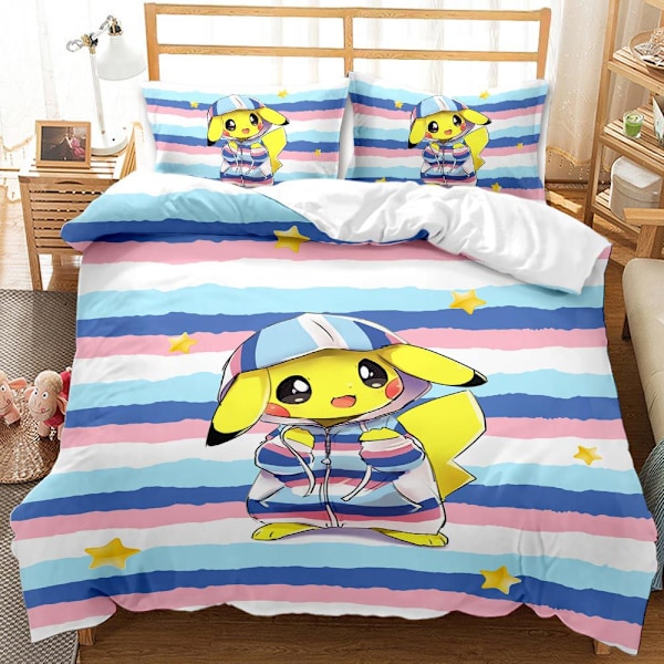 3D digitaltrykt dynebetræk pudebetræk sengetøj tegneserie Pikachu tredelt sæt boligtekstil firedelt sæt 4 180*200
