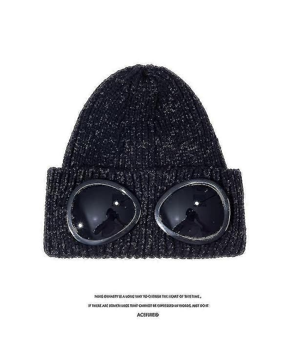 2022 016a BomullsStickad Lätt Goggle Beanie Hatt black