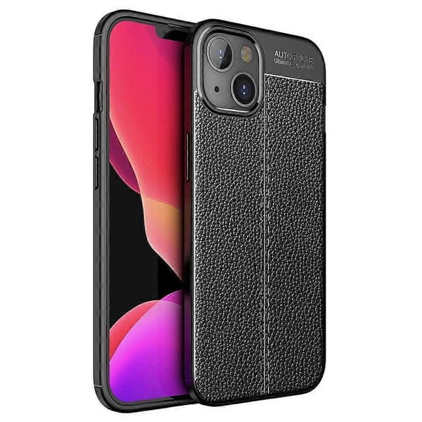 Lädertextur TPU-skal för iPhone 14 Plus Black