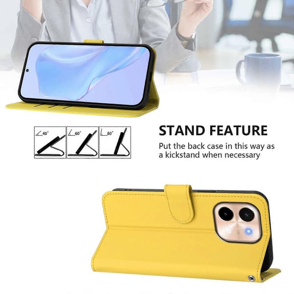 Solid Farge PU-deksel for vivo Y28 4G Lemon Yellow