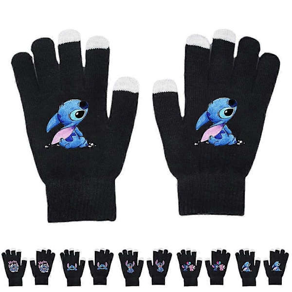 Lilo & Stitch Tryckta Vantar med Hel Tå, Varma Vintertecknade Stickade Vantar E