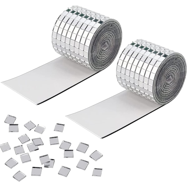 2 Pakke Mosaikkspeil Fliseklistremerke Selvklebende Mini Firkantet Glassspeil Disco Ball DIY Håndverk Dekor Veggspeil Kjøkken Bad 5 x 5 mm Sølv