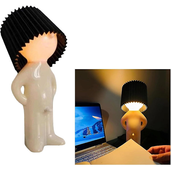 En kreativ lampe af den lille generte mand, sjov fræk dreng led bordlampe, romantisk led sengelampe, natlys nyhedsgave Black