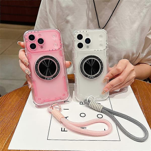 Kompatibel med iPhone 17 Pro Max fodral ringstöd PC + TPU stötsäkert telefonbakstycke med handrem Black