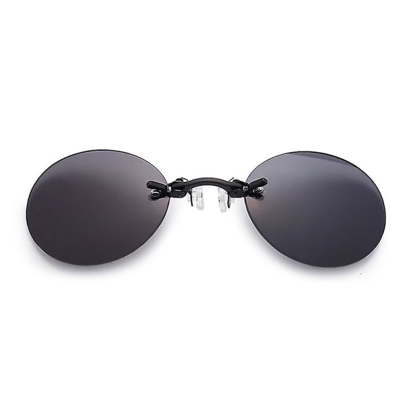 Matrix Morpheus Movie Rimless Solbriller Herre Retro Round Clip On Nose Glasses Black And Gray Lens