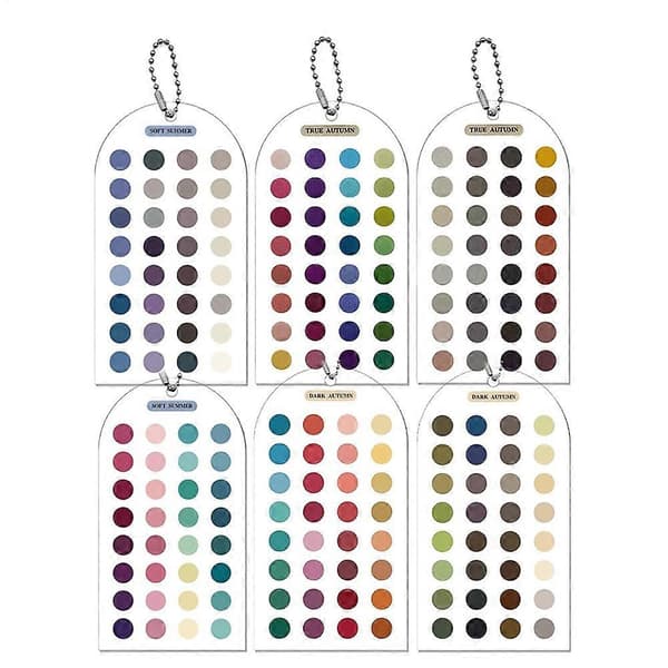 6 stk. akryl farveanalyse skabelonkort - dobbeltsidet matchende guide til outfits og makeup