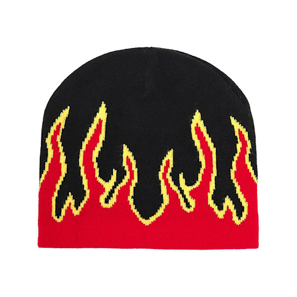 Tyk, varm ørebeskyttende Beanie Hat til mænd Vinter Flamme Print Ride Strikket Hat Kostume Tilbehør Red