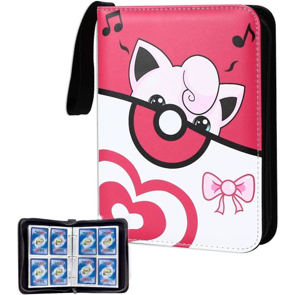 Samlekortbinder 4 lommer - 400 lommer Kortmappe til Pokemo n med 50 aftagelige ærmer Samlekortholder med Zip Album -Pink