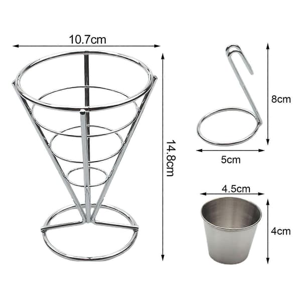 Pommes frites-stativ Slitesterk metallchip Rustfritt uthulet med koppholder Stekt kyllingdisplay B
