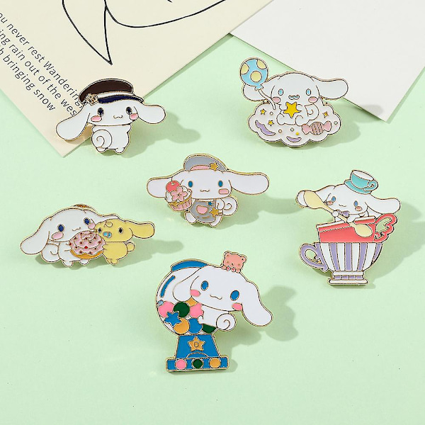 6 kpl Cinnamoroll-rintakuntaneulasetti reppuihin, vaatteisiin, takkeihin, hattuihin, kawaii-sarjakuva, koiran koristelahjat 6Pcs