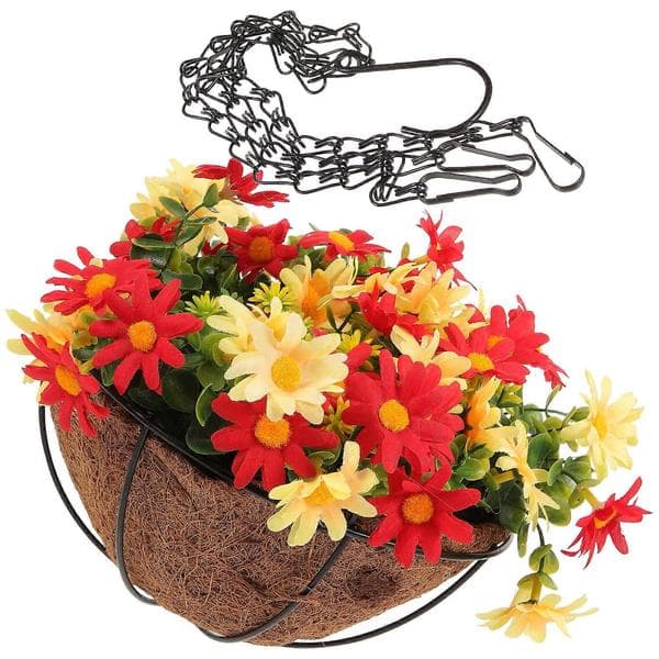 Hengende falsk blomsterkurv for utendørs ornament med design