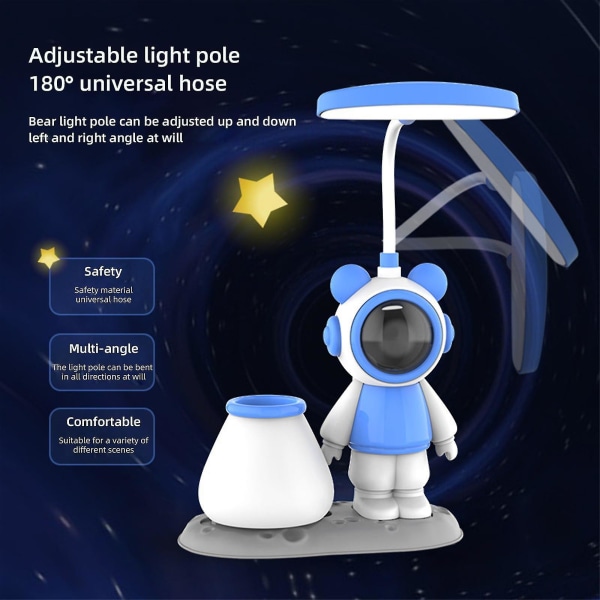 Mini Led Night Light Söpö Space Bear Sarjakuva Säädettävä Kulma Pöytävalaisin Huoneen sisustus blue